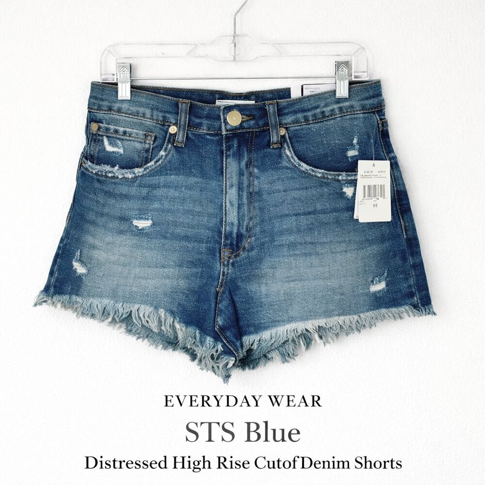 STS Blue Layne High Rise Cutoff Denim Shorts Distressed Raw Hem NWT 28
